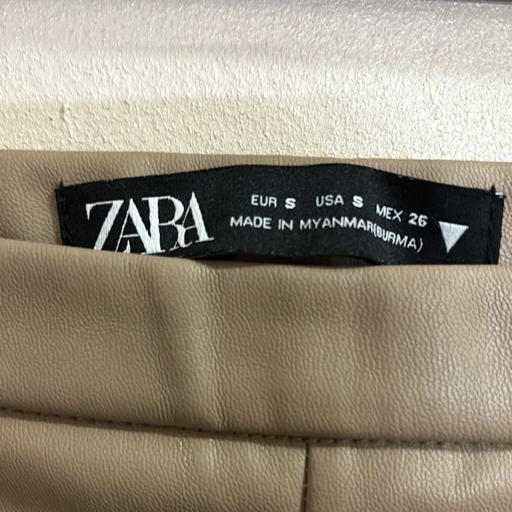 Zara Tan Straight Leg Pants with Structured Fabric